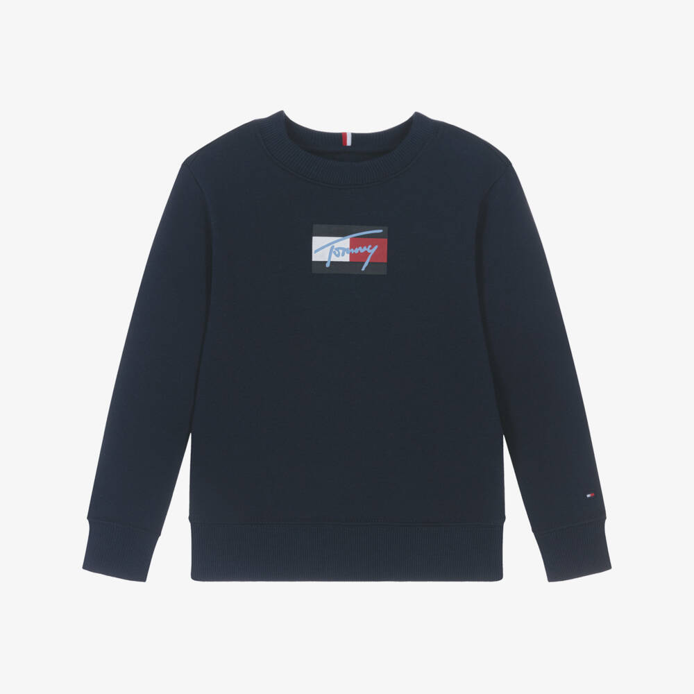 Tommy Hilfiger-Boys Navy Blue Cotton Sweatshirt with Script Flag Logo | Childrensalon Outlet