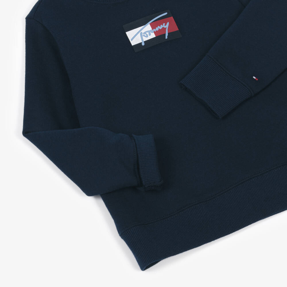 Tommy Hilfiger-Boys Navy Blue Cotton Sweatshirt with Script Flag Logo | Childrensalon Outlet