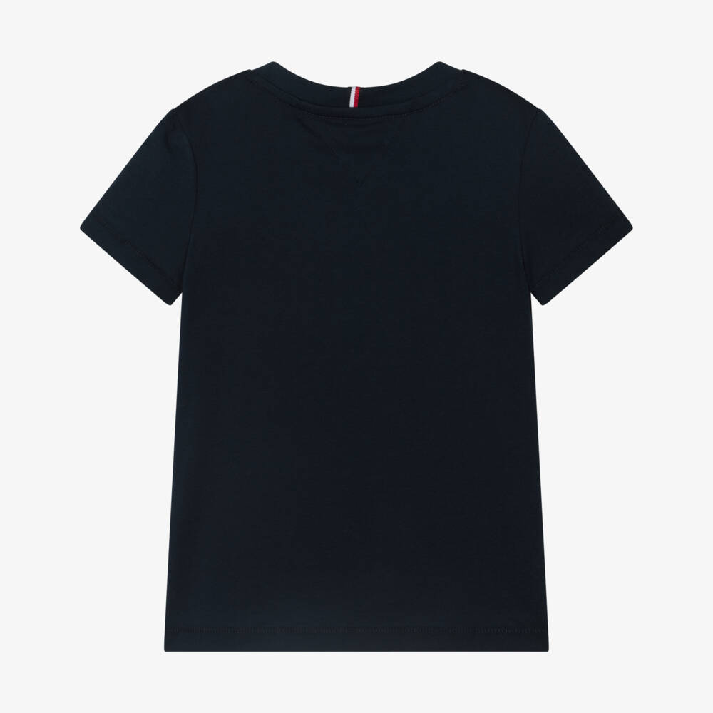 Tommy Hilfiger-Boys Navy Blue Cotton T-Shirt with Faded Logo Print | Childrensalon Outlet