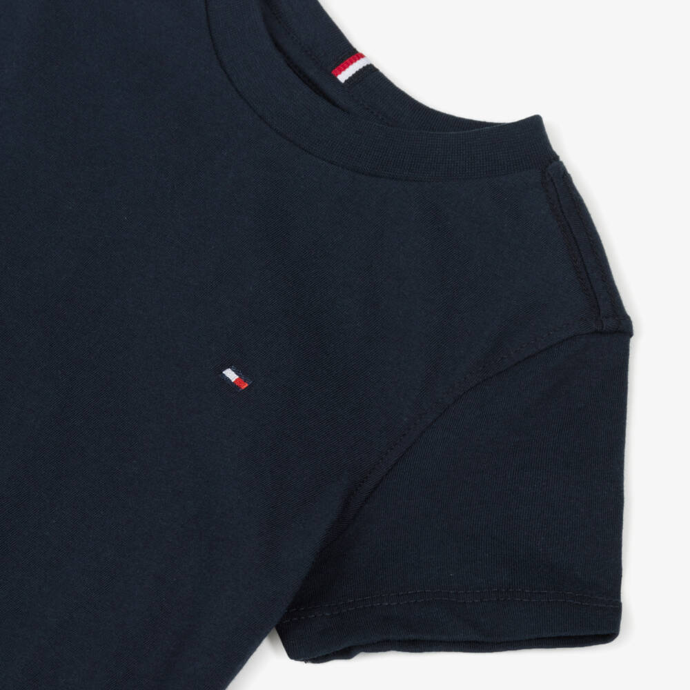 Tommy Hilfiger-Boys Navy Blue Cotton T-Shirt with Small Flag Logo | Childrensalon Outlet