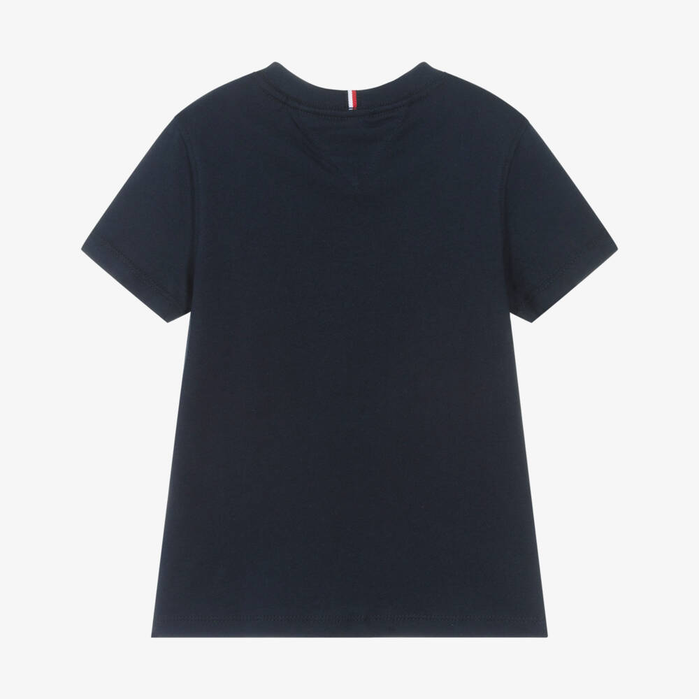 Tommy Hilfiger-Boys Navy Blue Cotton T-Shirt with Small Flag Logo | Childrensalon Outlet