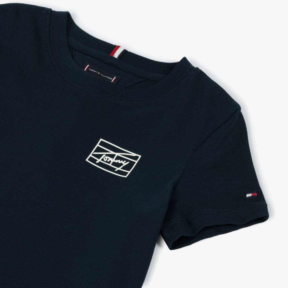 Tommy Hilfiger-Boys Navy Blue Cotton T-Shirt with Tommy Flag Logo | Childrensalon Outlet