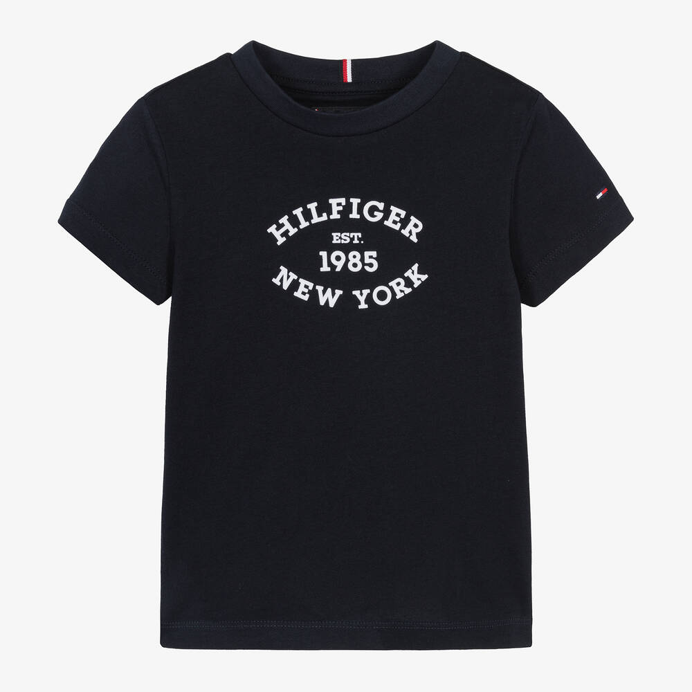Tommy Hilfiger-Boys Navy Blue Cotton Varsity Logo T-Shirt | Childrensalon Outlet