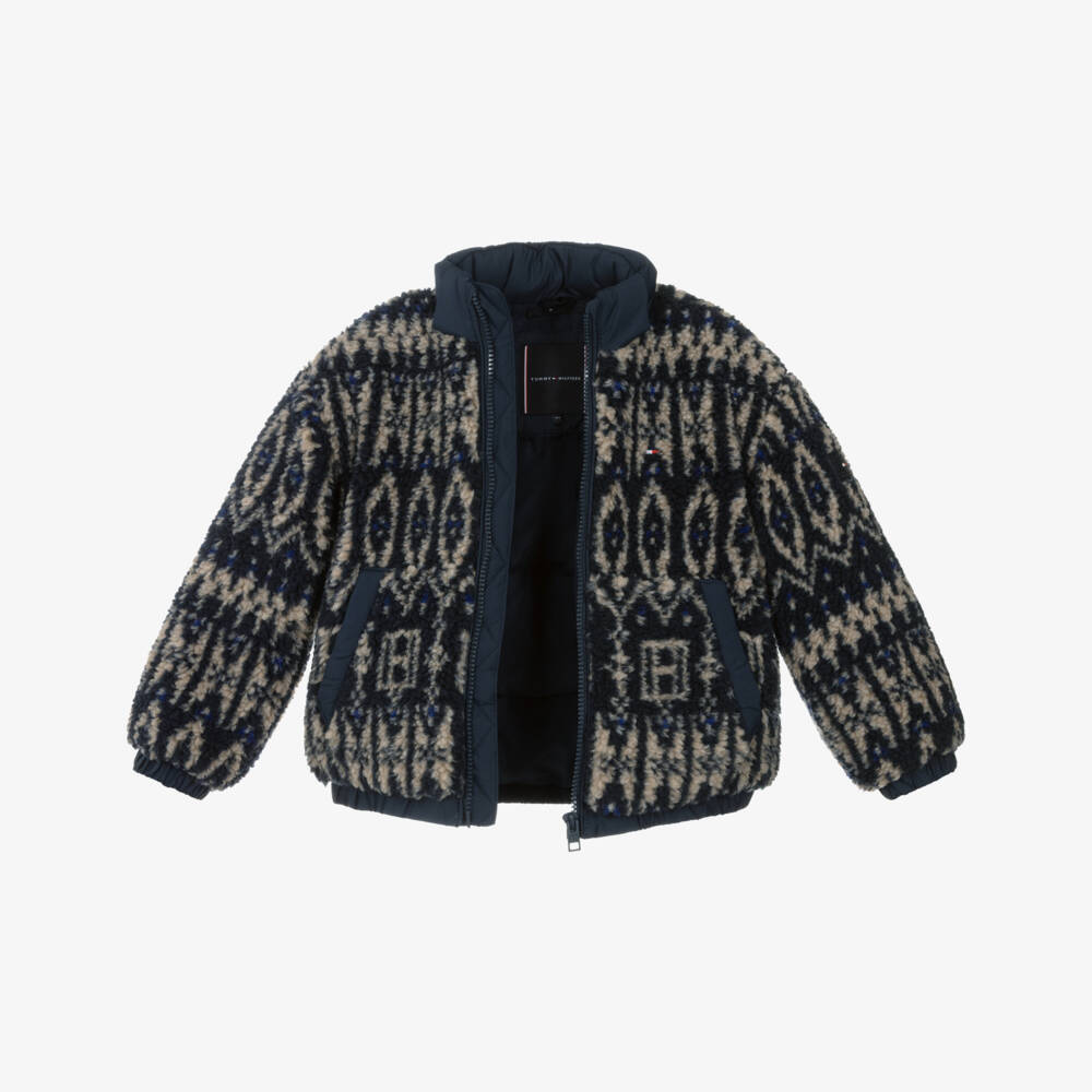 Tommy Hilfiger-Boys Navy Blue Fair Isle Patterned Fleece Jacket | Childrensalon Outlet