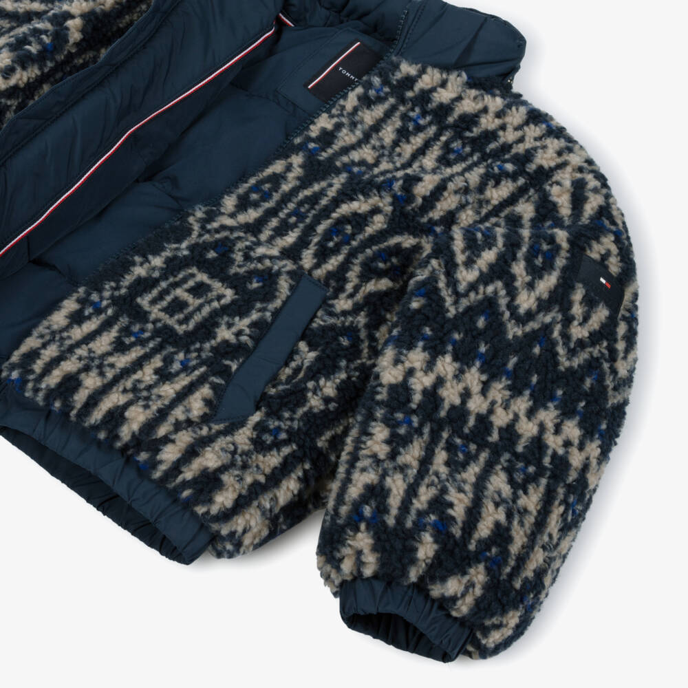 Tommy Hilfiger-Boys Navy Blue Fair Isle Patterned Fleece Jacket | Childrensalon Outlet