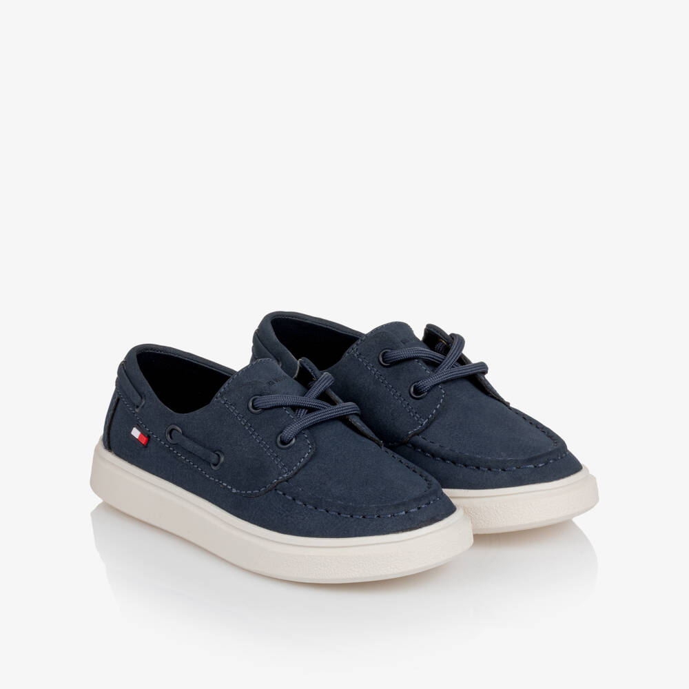Tommy Hilfiger-Boys Navy Blue Faux Suede Lace-Up Deck Shoes | Childrensalon Outlet