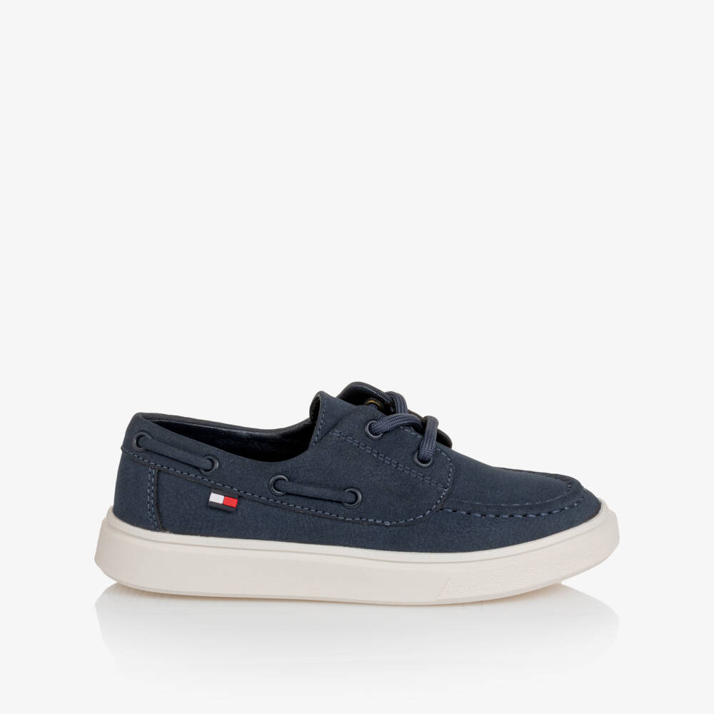 Tommy Hilfiger-Boys Navy Blue Faux Suede Lace-Up Deck Shoes | Childrensalon Outlet