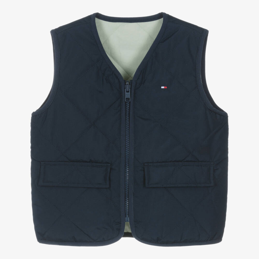 Tommy Hilfiger-Boys Navy Blue & Green Reversible Gilet | Childrensalon Outlet