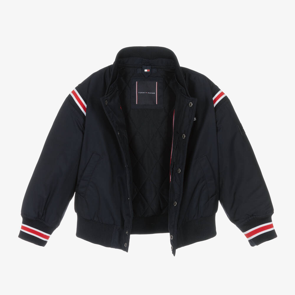 Tommy Hilfiger-Boys Navy Blue Hooded Bomber Jacket | Childrensalon Outlet