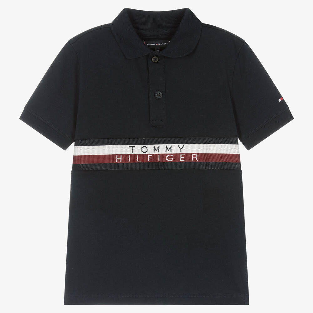 Tommy Hilfiger - Boys Navy Blue Jersey Logo Polo Shirt | Childrensalon