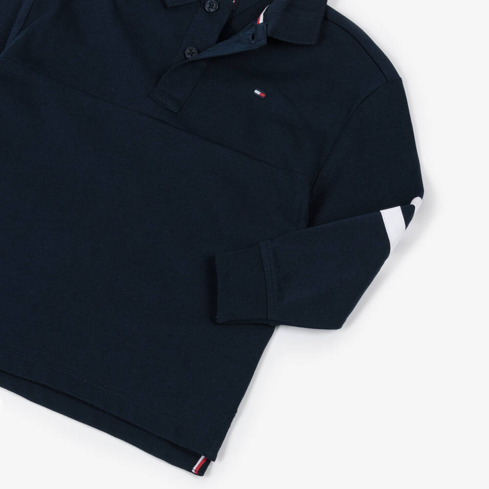 Tommy Hilfiger-Boys Navy Blue Jersey Polo Shirt with Stripes | Childrensalon Outlet