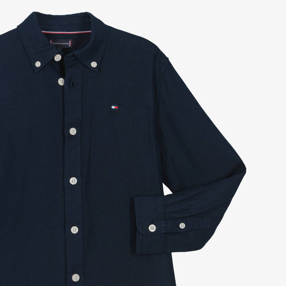 Tommy Hilfiger-Рубашка из смеси льна синяя для мальчиков | Childrensalon Outlet