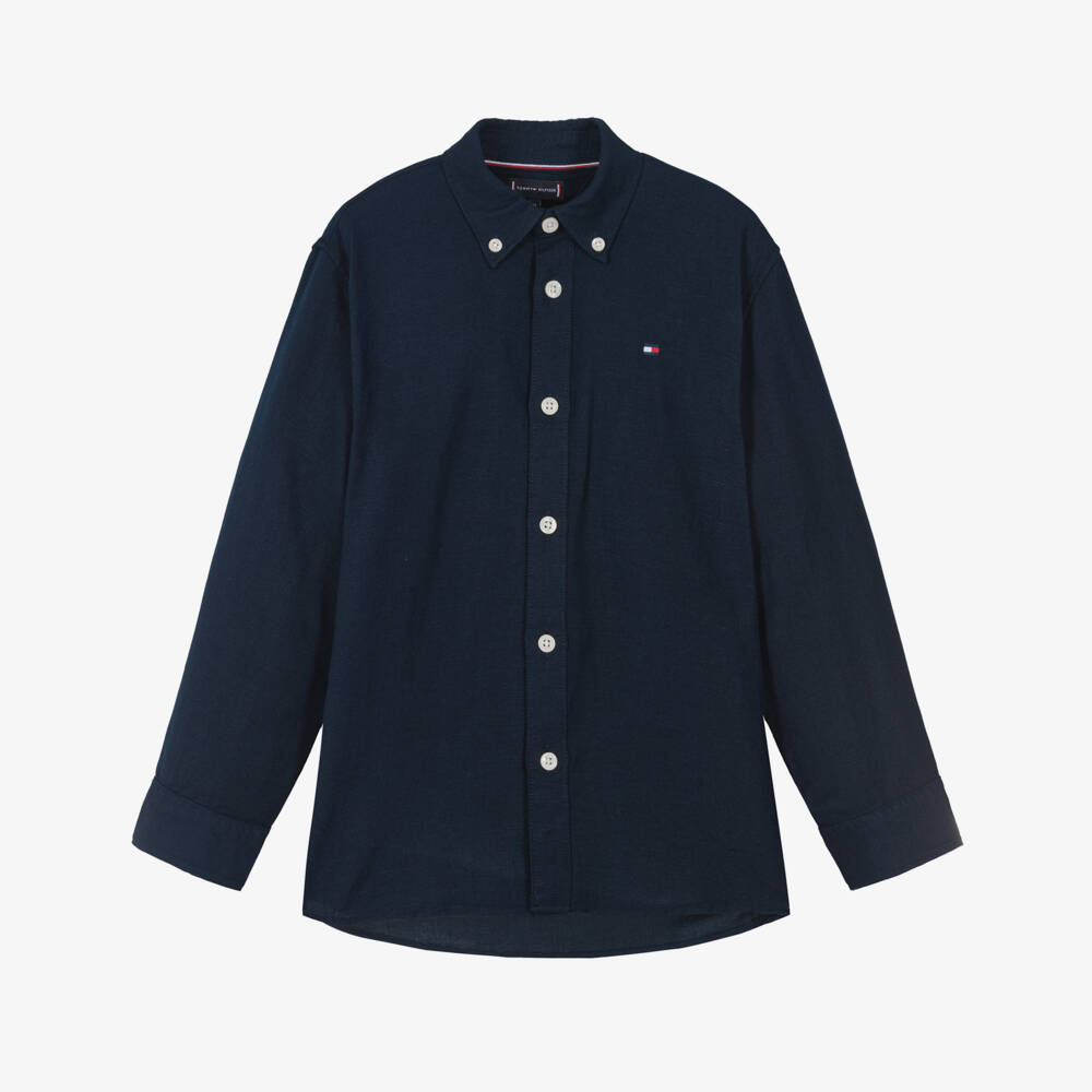 Tommy Hilfiger-Рубашка из смеси льна синяя для мальчиков | Childrensalon Outlet