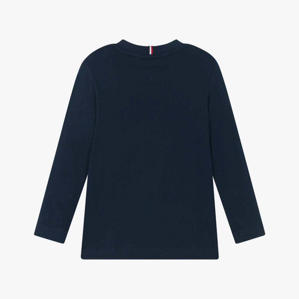 Tommy Hilfiger-Boys Navy Blue Long Sleeved Cotton Top | Childrensalon Outlet