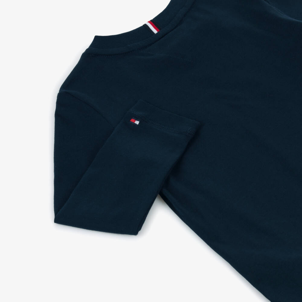 Tommy Hilfiger-Boys Navy Blue Long Sleeved Cotton Top | Childrensalon Outlet
