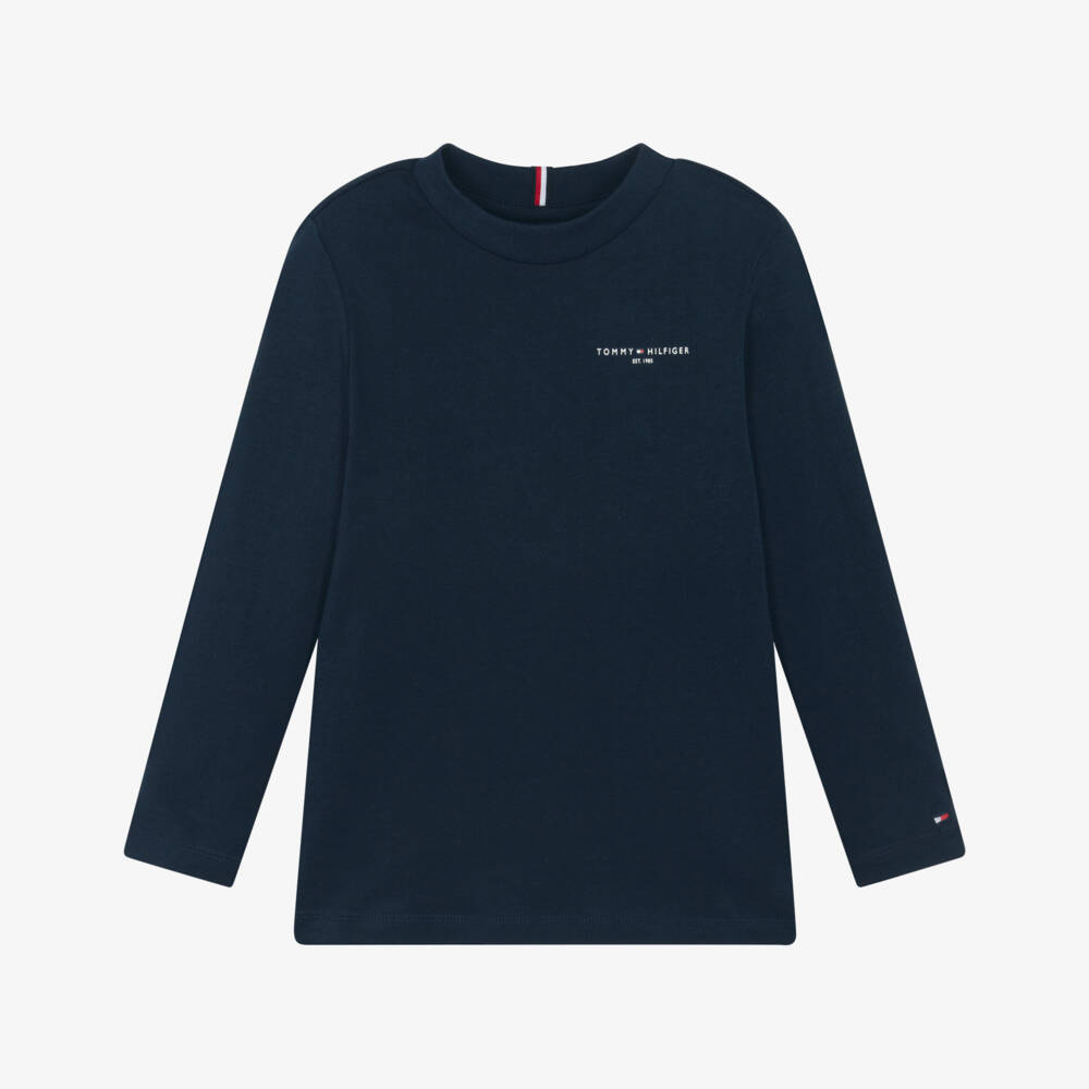 Tommy Hilfiger-Boys Navy Blue Long Sleeved Cotton Top | Childrensalon Outlet