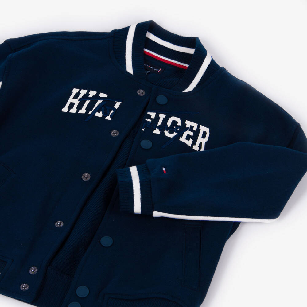 Tommy Hilfiger-Boys Navy Blue Mixed Logo Cotton Jersey Bomber Jacket | Childrensalon Outlet