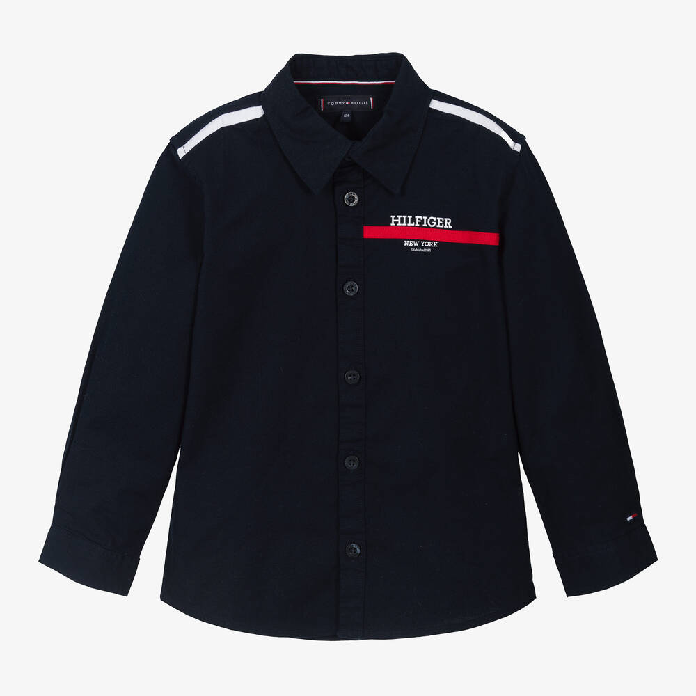 Tommy Hilfiger-Boys Navy Blue Oxford Cotton Shirt | Childrensalon Outlet