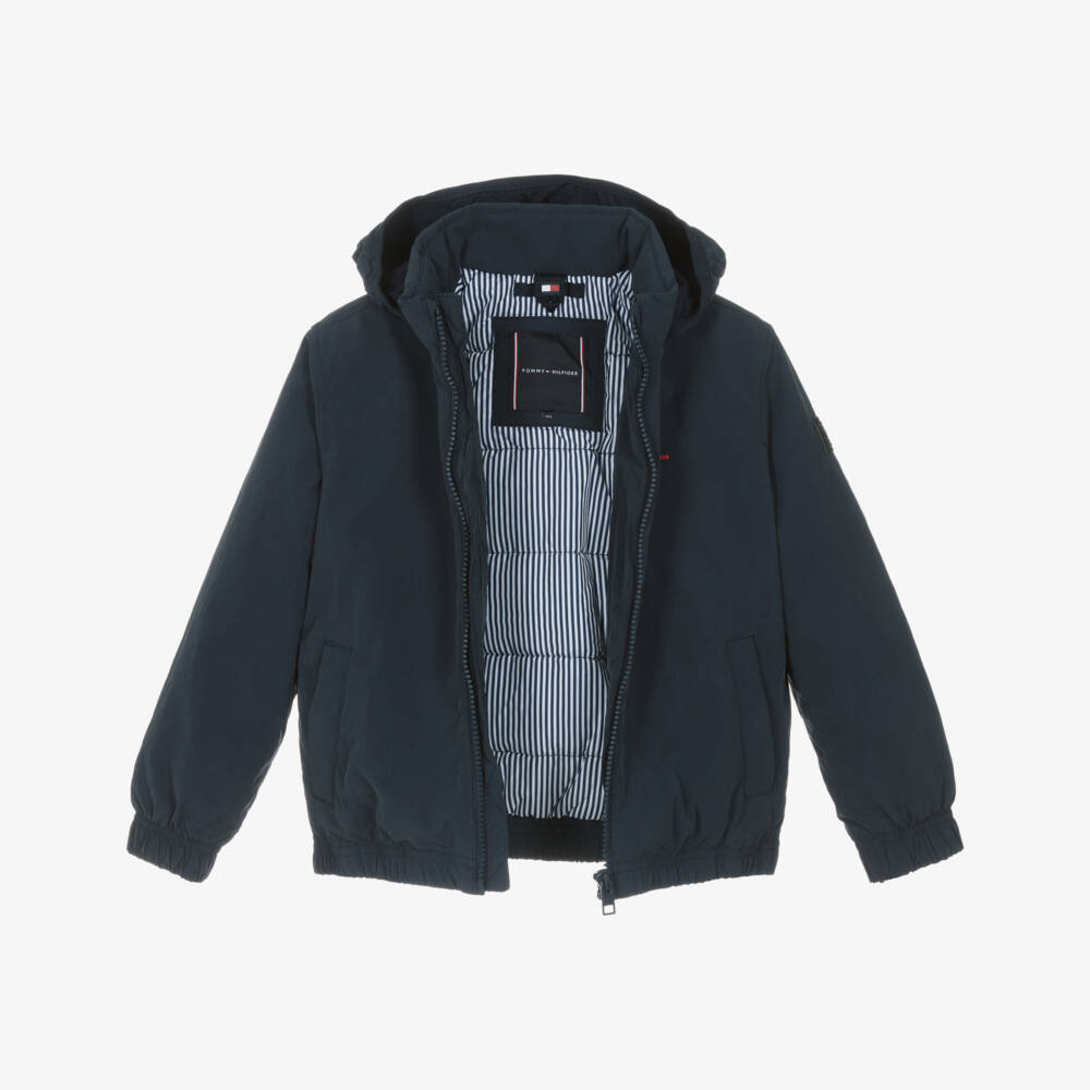 Tommy Hilfiger-Boys Navy Blue Padded Jacket with Packable Hood | Childrensalon Outlet