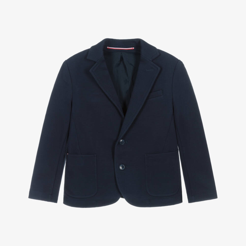 Tommy Hilfiger-Boys Navy Blue Piqué Jersey Blazer | Childrensalon Outlet