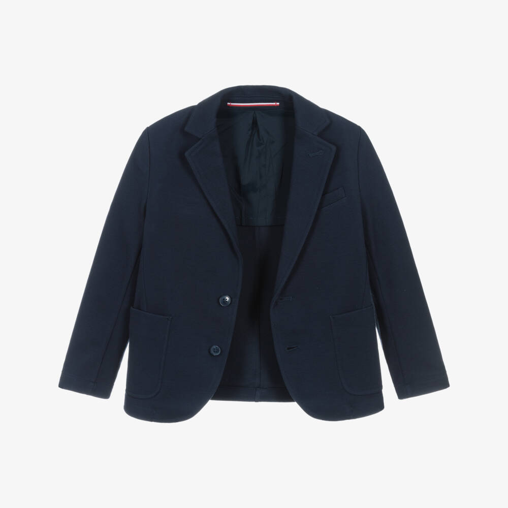 Tommy Hilfiger-Boys Navy Blue Piqué Jersey Blazer | Childrensalon Outlet
