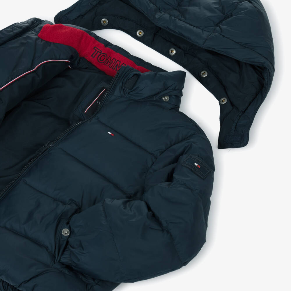 Tommy Hilfiger-Boys Navy Blue Puffer Jacket with Detachable Hood | Childrensalon Outlet