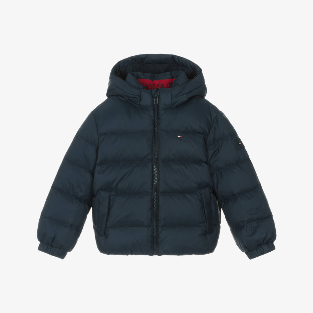 Tommy Hilfiger-Boys Navy Blue Puffer Jacket with Detachable Hood | Childrensalon Outlet
