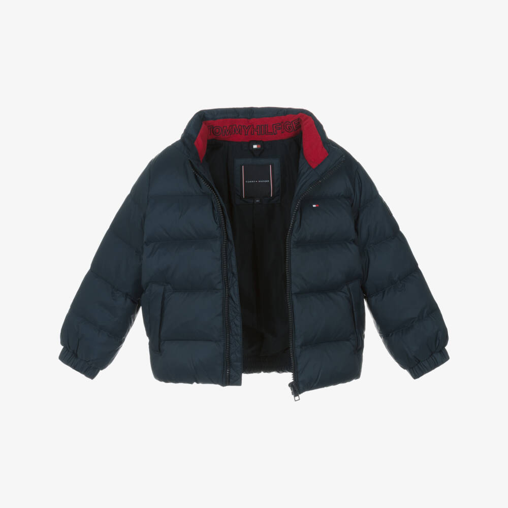 Tommy Hilfiger-Boys Navy Blue Puffer Jacket with Detachable Hood | Childrensalon Outlet