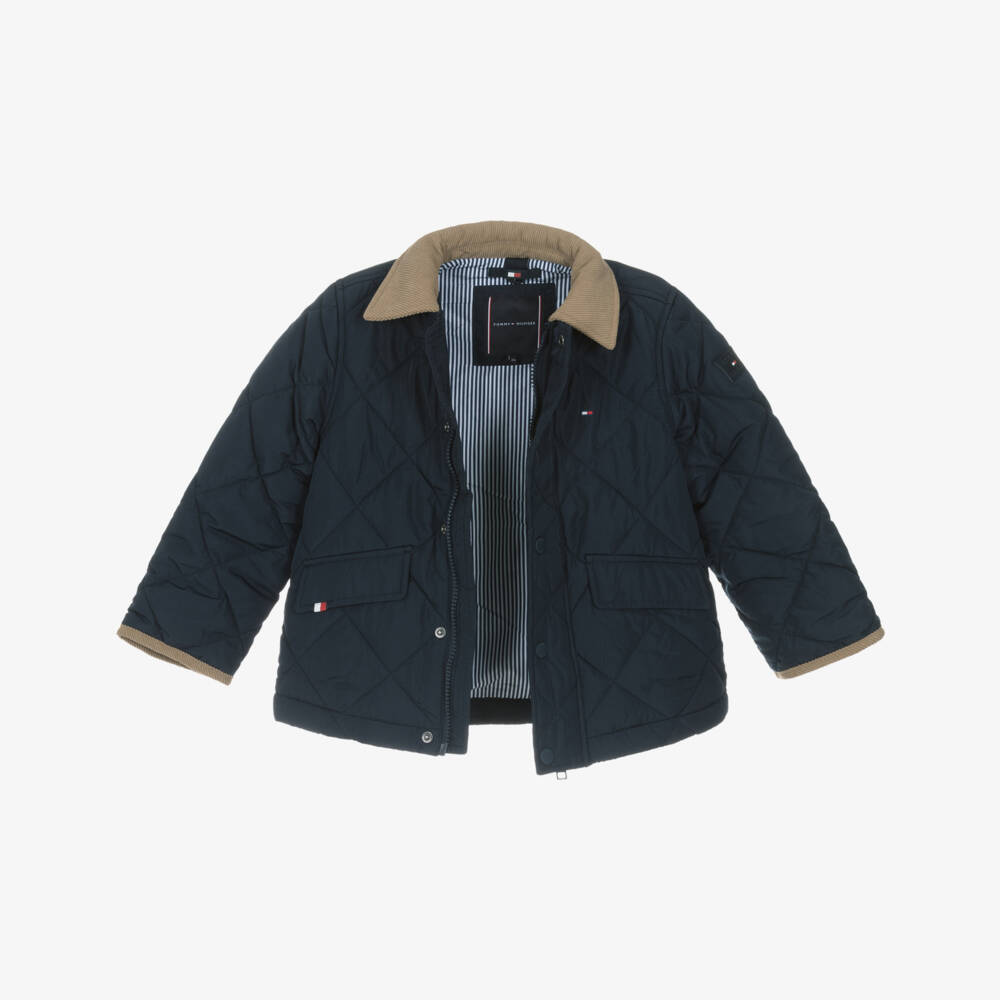 Tommy Hilfiger-Boys Navy Blue Quilted Jacket with Contrast Trims | Childrensalon Outlet