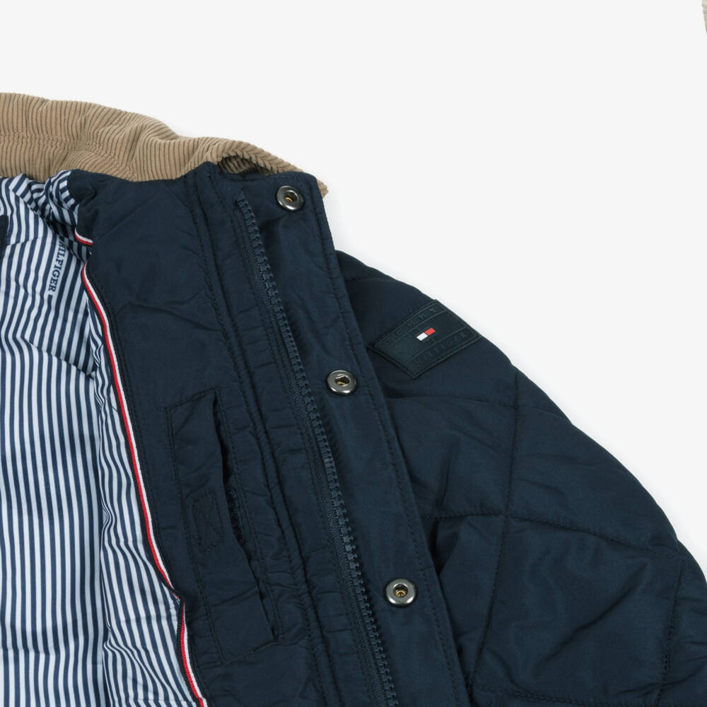 Tommy Hilfiger-Boys Navy Blue Quilted Jacket with Contrast Trims | Childrensalon Outlet