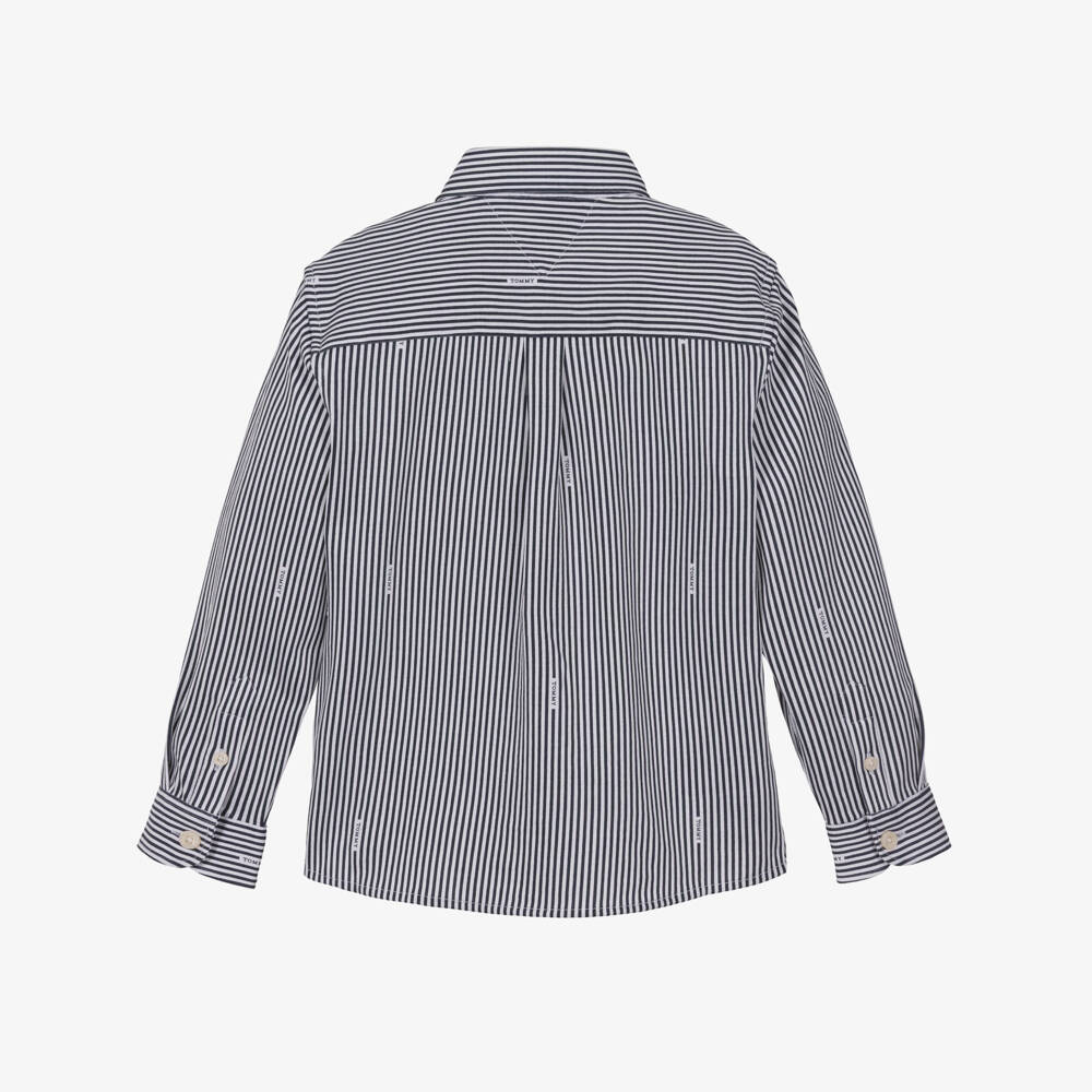 Tommy Hilfiger-Boys Navy Blue Stripe Cotton Button Down Shirt | Childrensalon Outlet