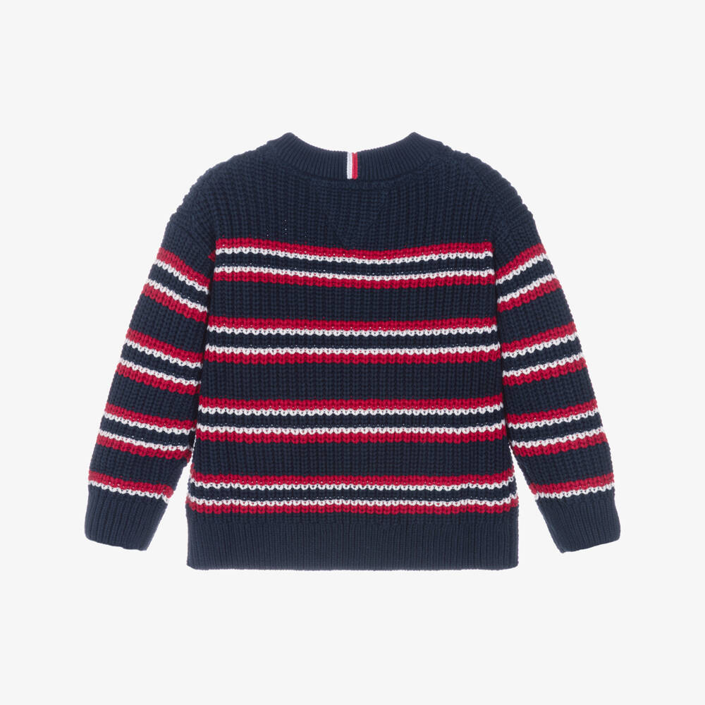 Tommy Hilfiger-Boys Navy Blue Striped Chunky Knit Sweater | Childrensalon Outlet