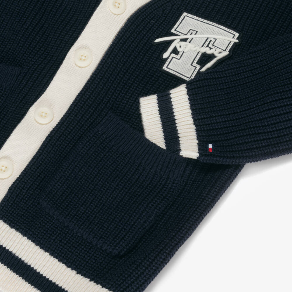 Tommy Hilfiger-Boys Navy Blue Varsity Logo Cotton Knit Cardigan | Childrensalon Outlet