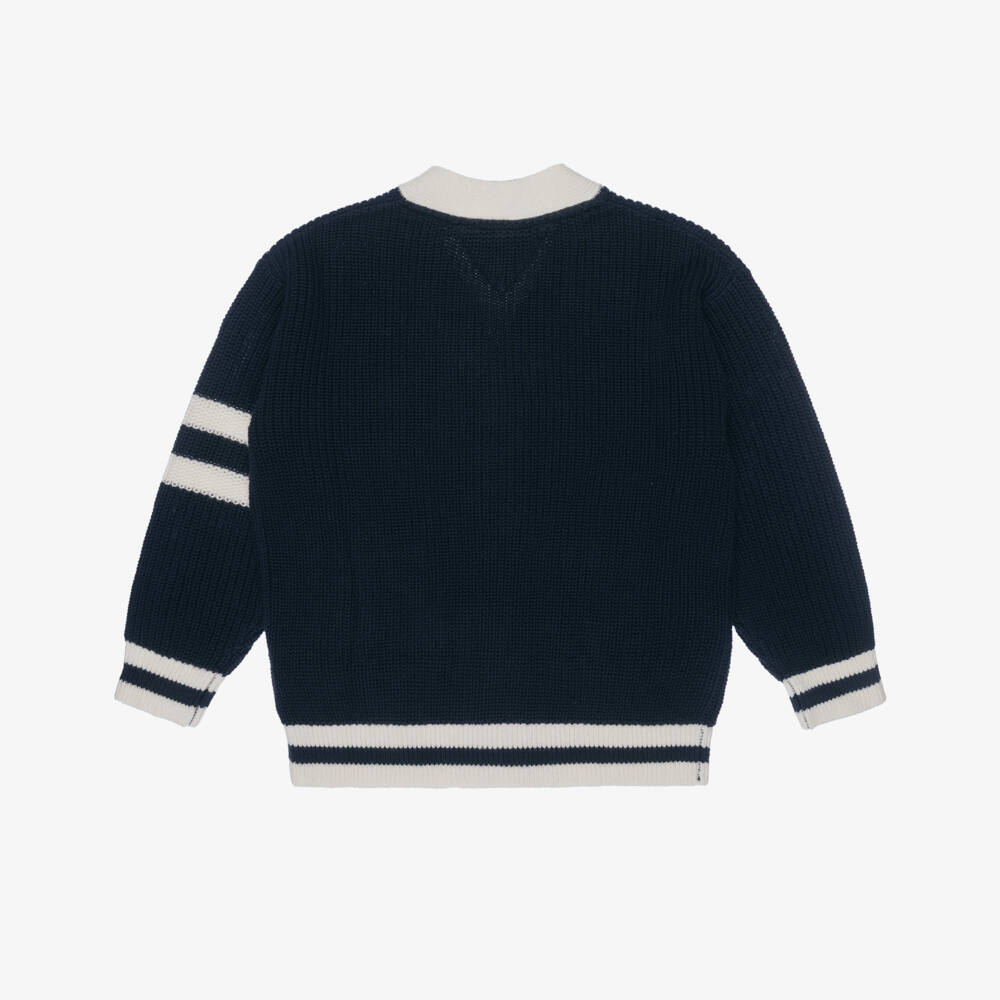 Tommy Hilfiger-Boys Navy Blue Varsity Logo Cotton Knit Cardigan | Childrensalon Outlet