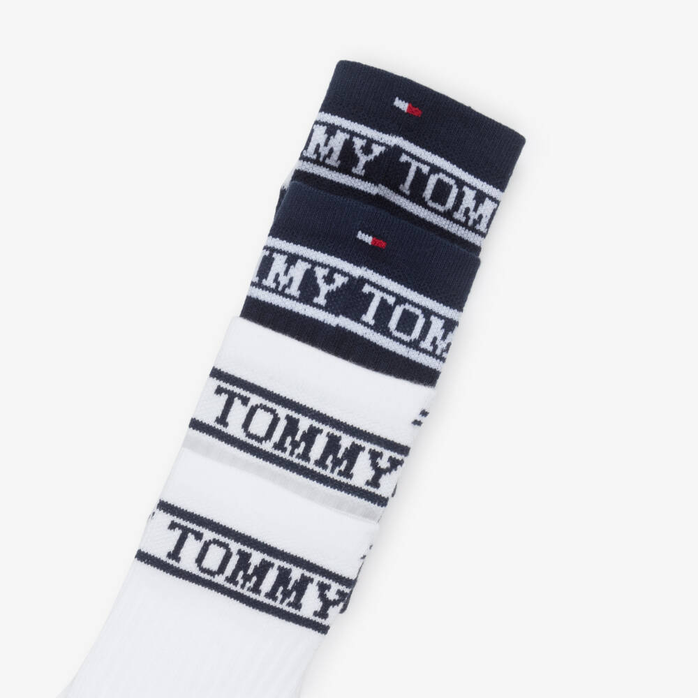 Tommy Hilfiger-Boys Navy Blue & White Logo Ankle Socks (2 Pack) | Childrensalon Outlet