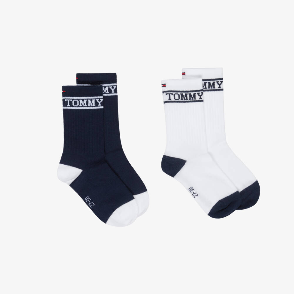 Tommy Hilfiger-Boys Navy Blue & White Logo Ankle Socks (2 Pack) | Childrensalon Outlet