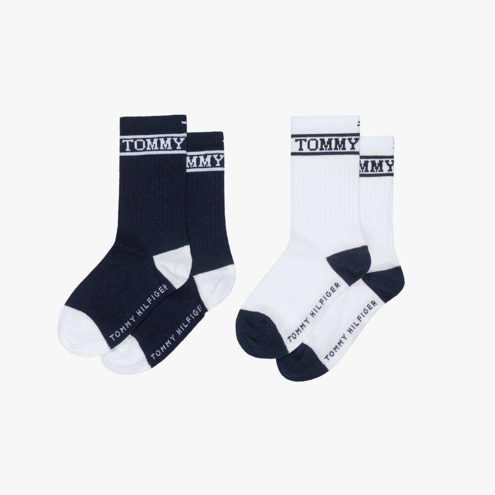 Tommy Hilfiger-Boys Navy Blue & White Logo Ankle Socks (2 Pack) | Childrensalon Outlet