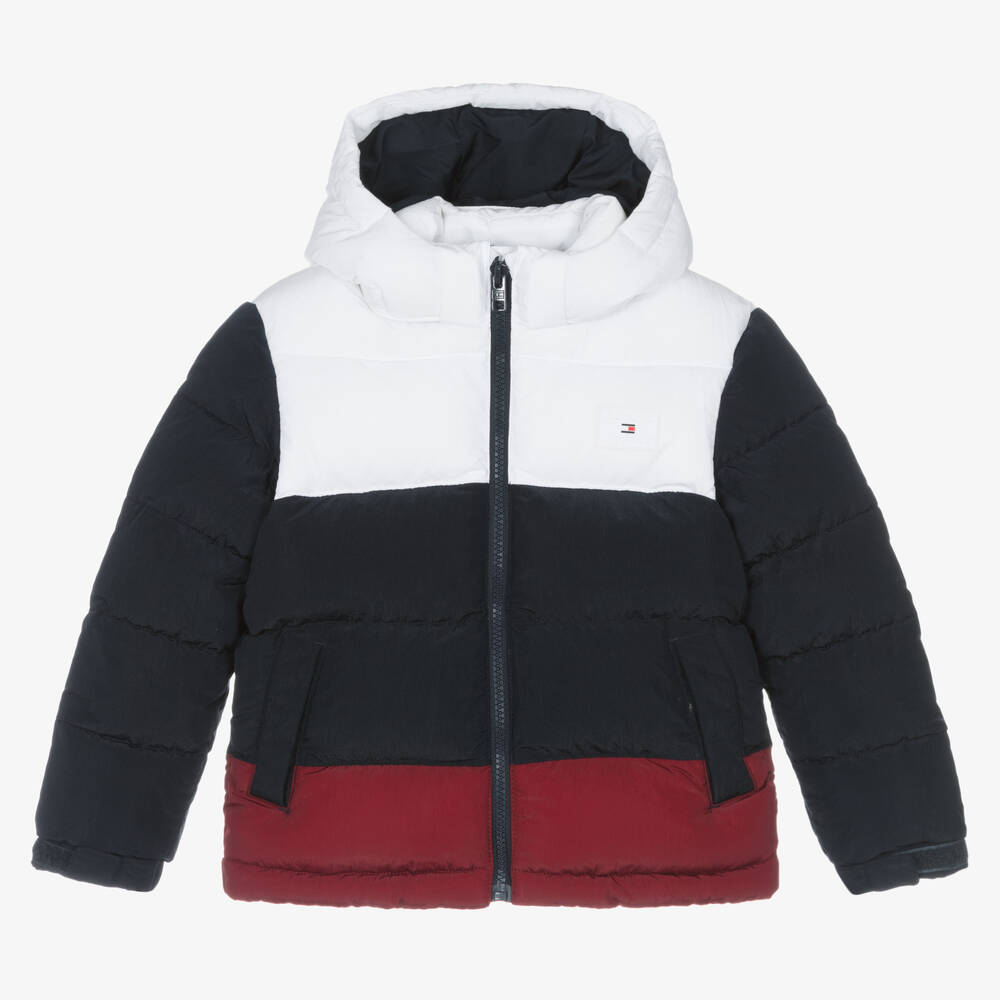 Tommy Hilfiger - Boys Navy Blue & White Puffer Jacket | Childrensalon