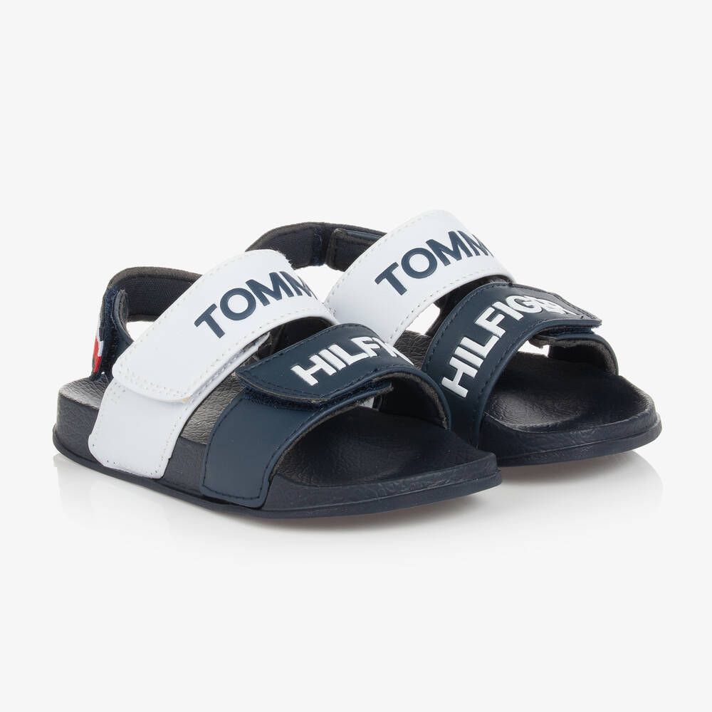 Tommy Hilfiger - Boys Navy Blue & White Velcro Sandals | Childrensalon