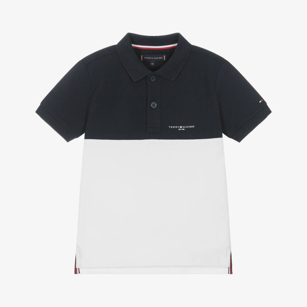 Tommy Hilfiger-Boys Navy Colorblock Polo Top | Childrensalon Outlet