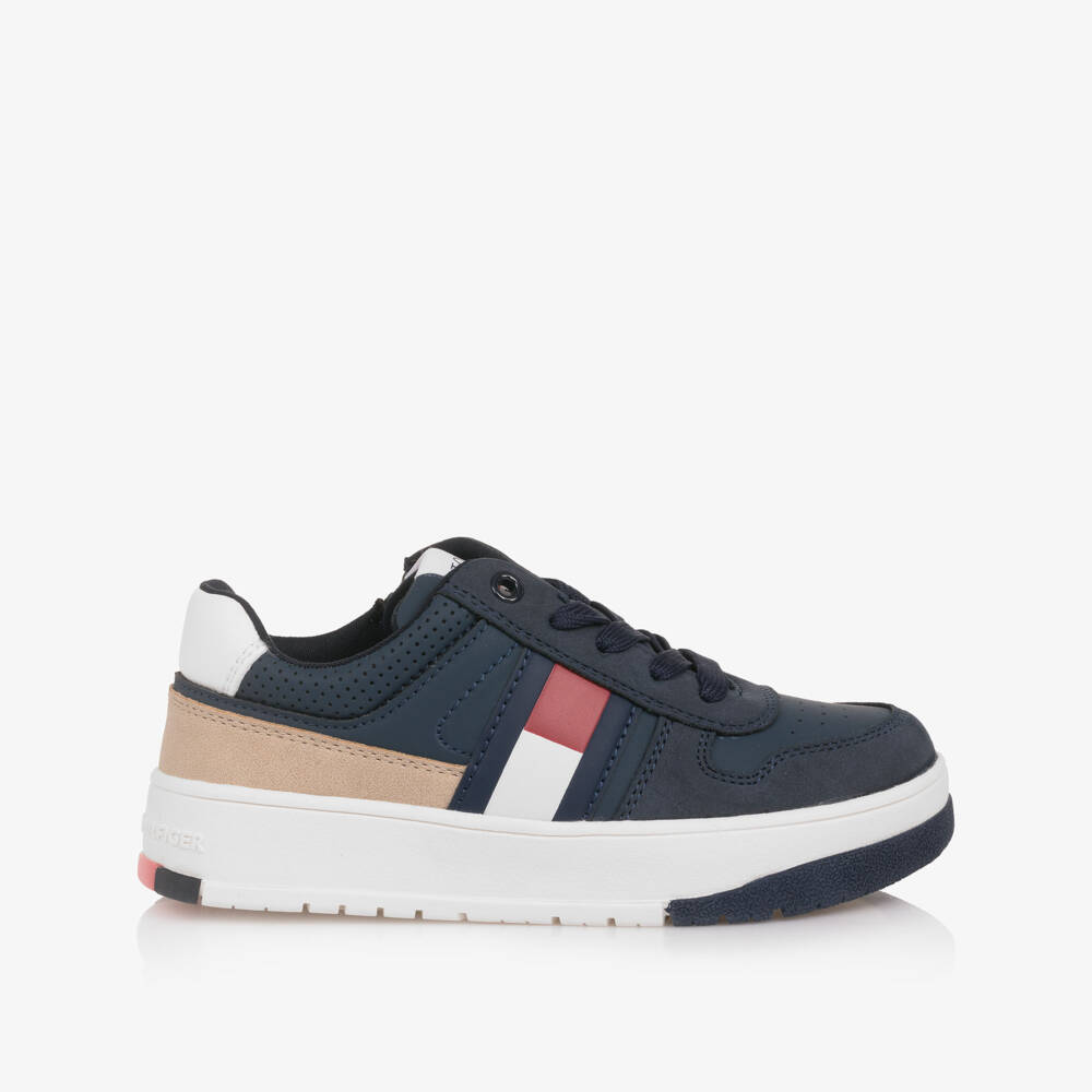 Tommy Hilfiger-Boys Navy Faux Leather Trainers | Childrensalon Outlet