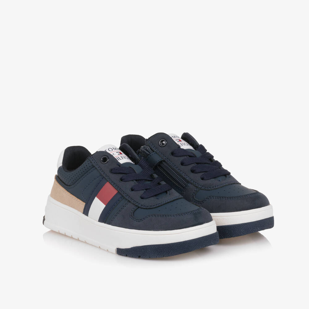 Tommy Hilfiger-Boys Navy Faux Leather Trainers | Childrensalon Outlet
