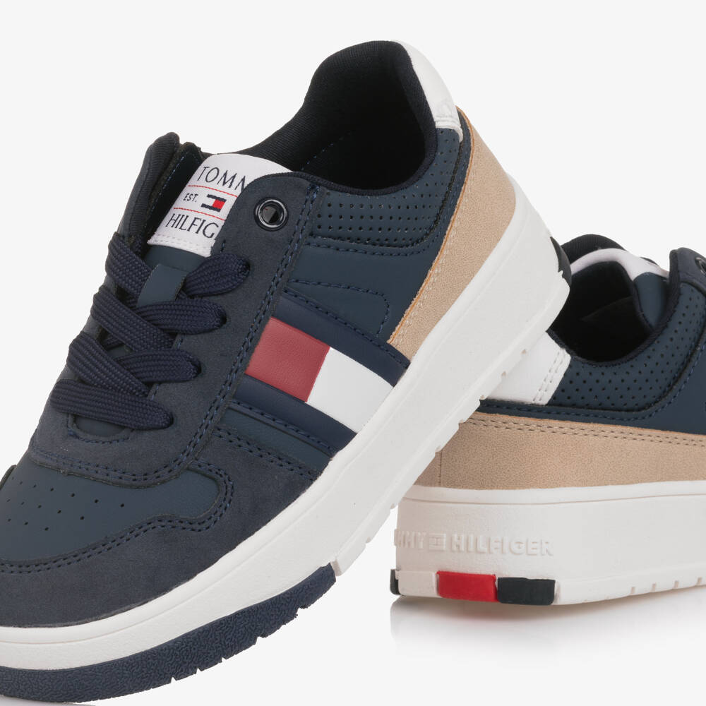 Tommy Hilfiger-Boys Navy Faux Leather Trainers | Childrensalon Outlet
