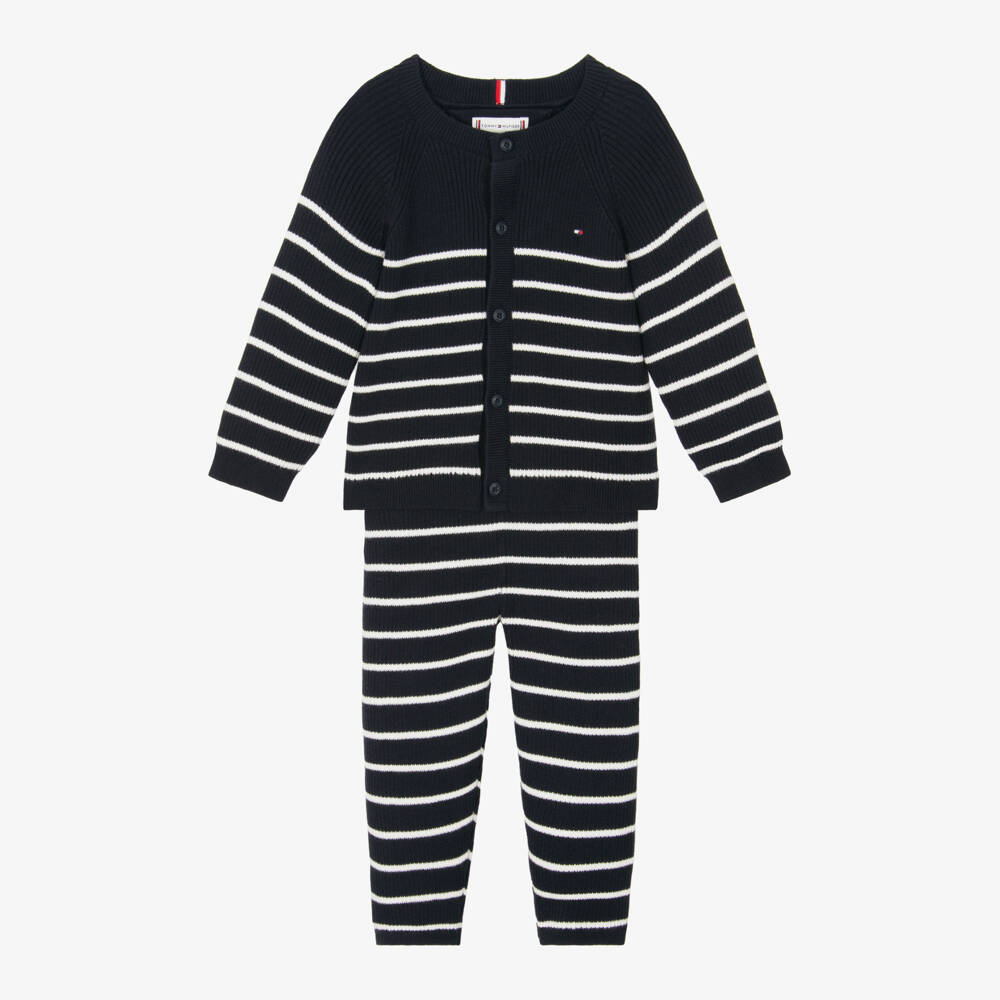 Tommy Hilfiger-Boys Navy Striped Cotton Set | Childrensalon Outlet