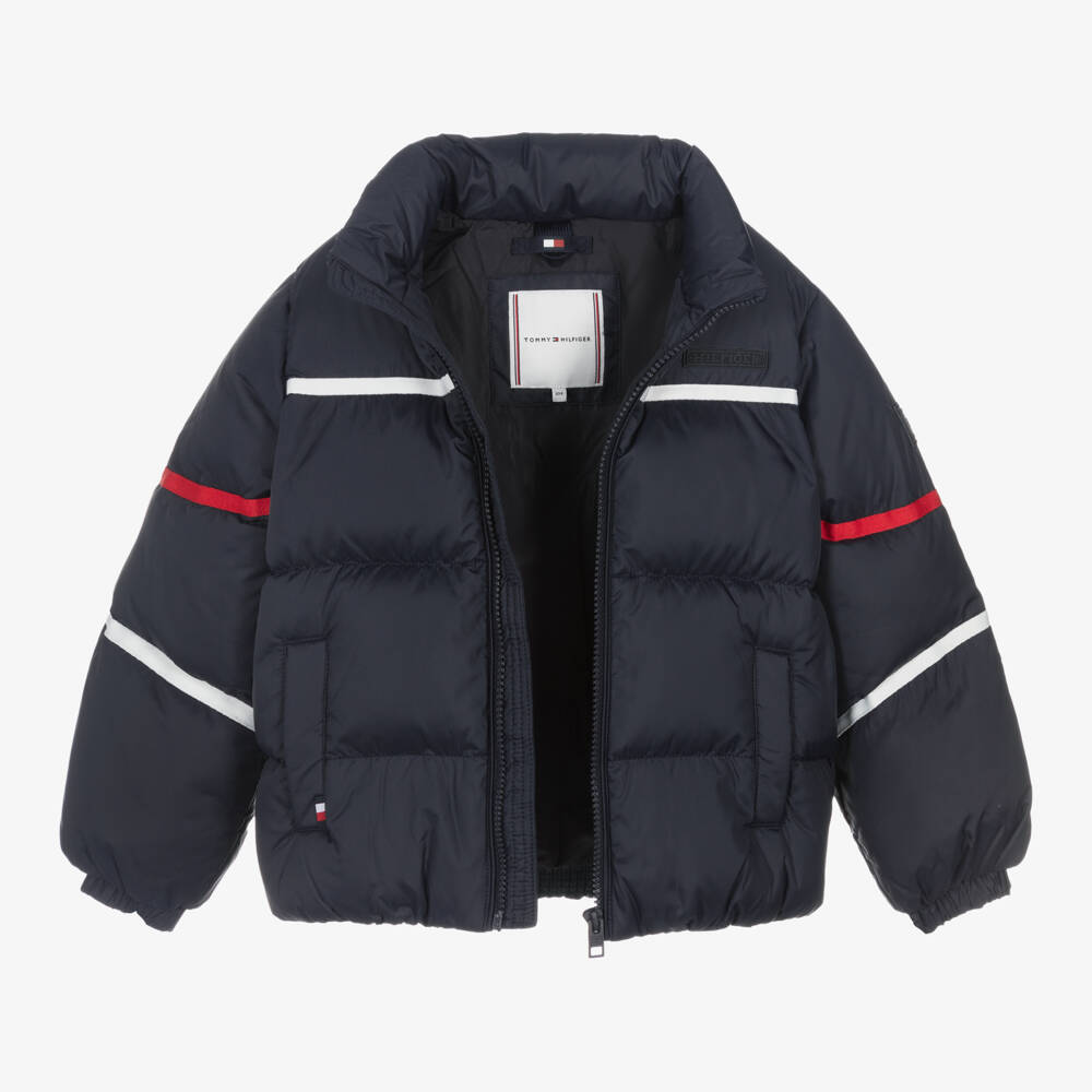 Tommy Hilfiger-Boys Navy Striped Puffer Coat | Childrensalon Outlet