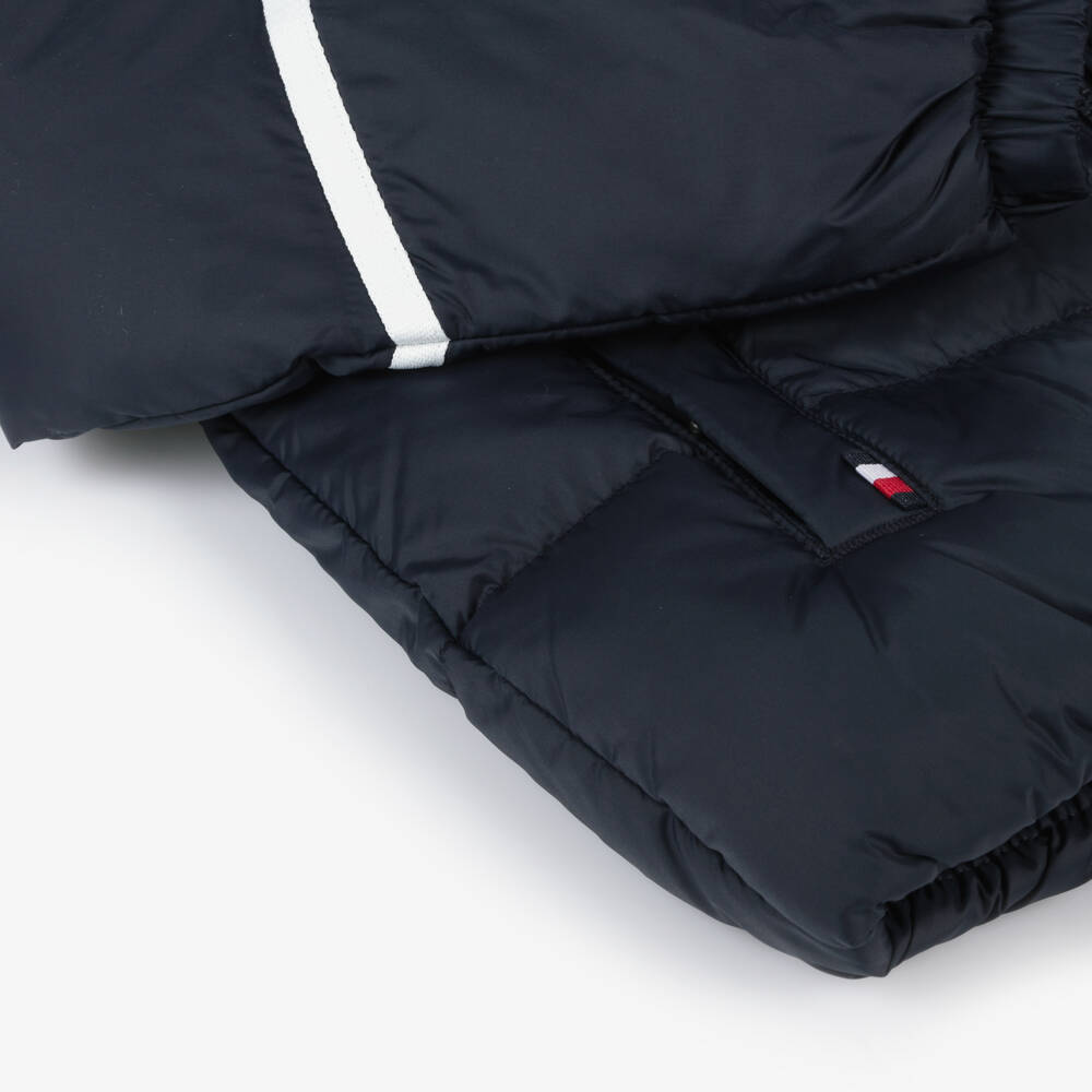 Tommy Hilfiger-Boys Navy Striped Puffer Coat | Childrensalon Outlet