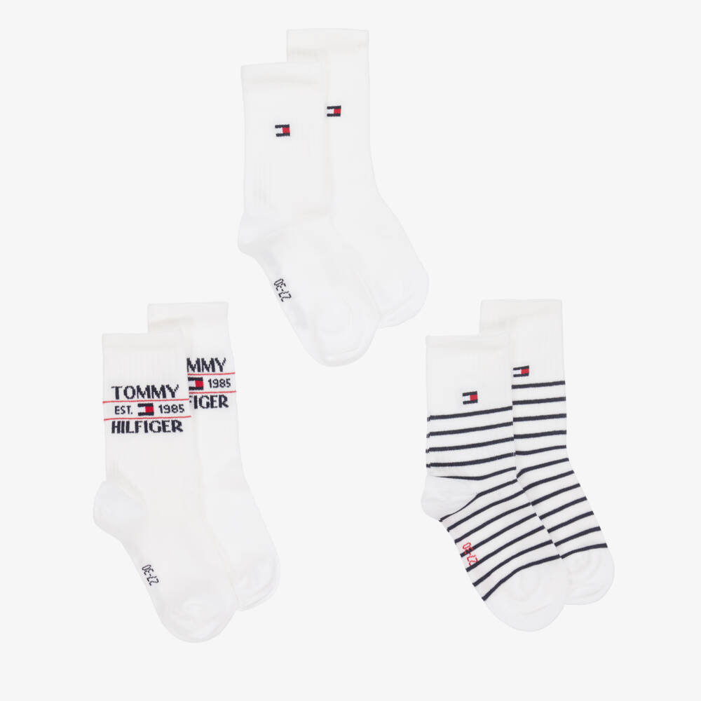 Tommy Hilfiger-Boys Navy & White Cotton Trio Socks | Childrensalon Outlet