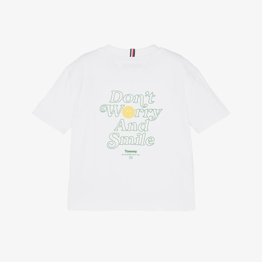Tommy Hilfiger-Boys Organic White Slogan Tee | Childrensalon Outlet