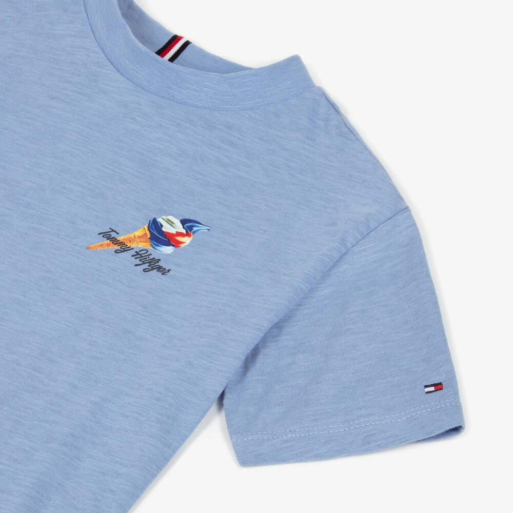 Tommy Hilfiger-Boys Pale Blue Cotton T-Shirt with Ice Cream Motif | Childrensalon Outlet