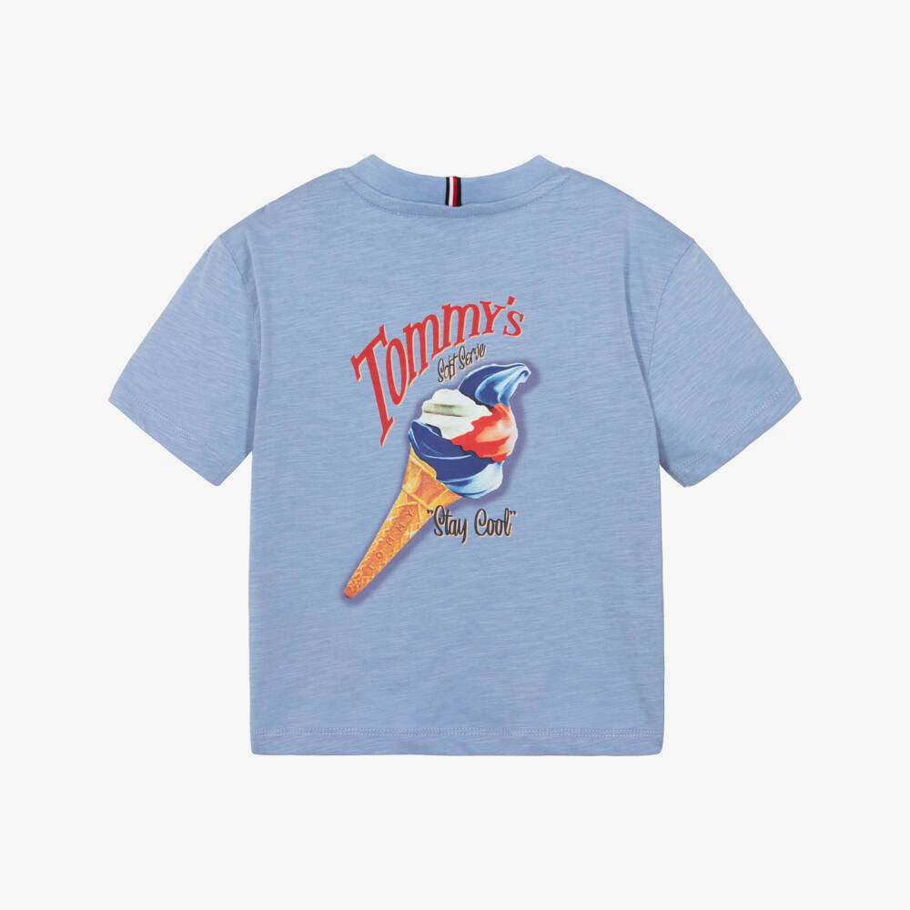 Tommy Hilfiger-Boys Pale Blue Cotton T-Shirt with Ice Cream Motif | Childrensalon Outlet